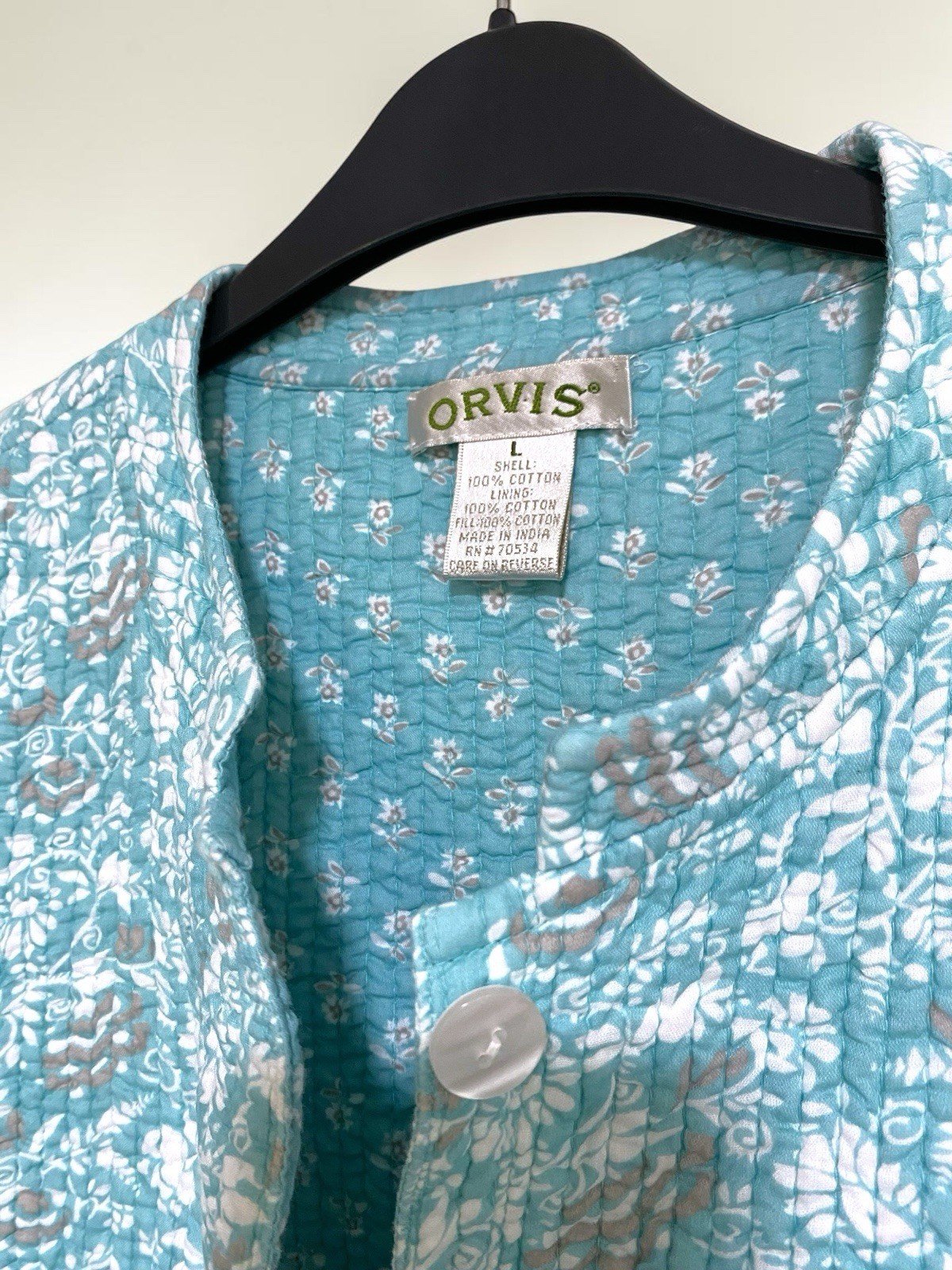 Orvis Jacket Womens Reversible Quilted Boho Button Front Vtg Floral Cotton Sz L