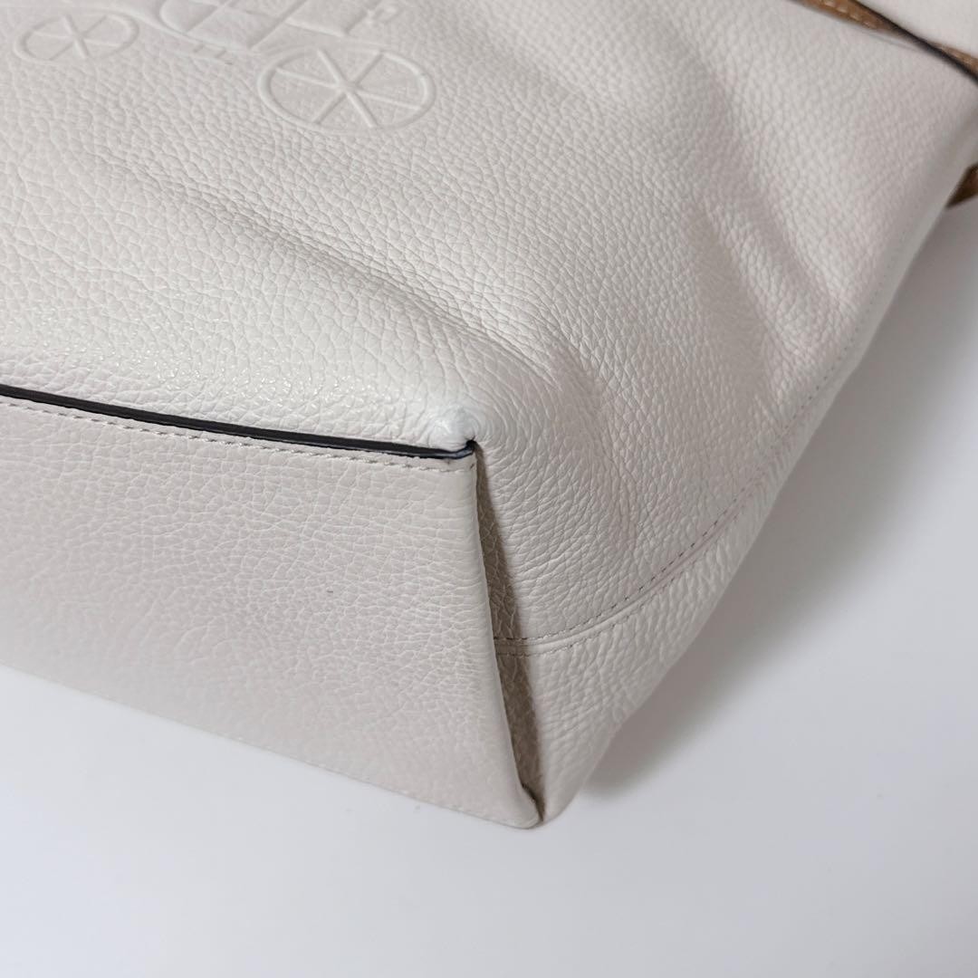 COACH Andy CA165 White Leather Tote Shoulder Bag Carriage Logo Tassel Auth