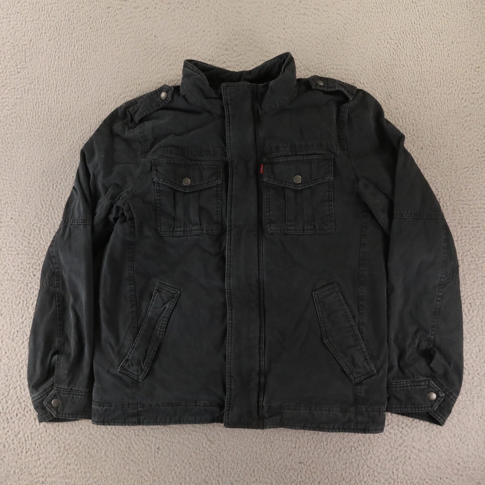 Levis Jacket Mens M Black 100% Cotton Duck Canvas Fleece Lined Military Field