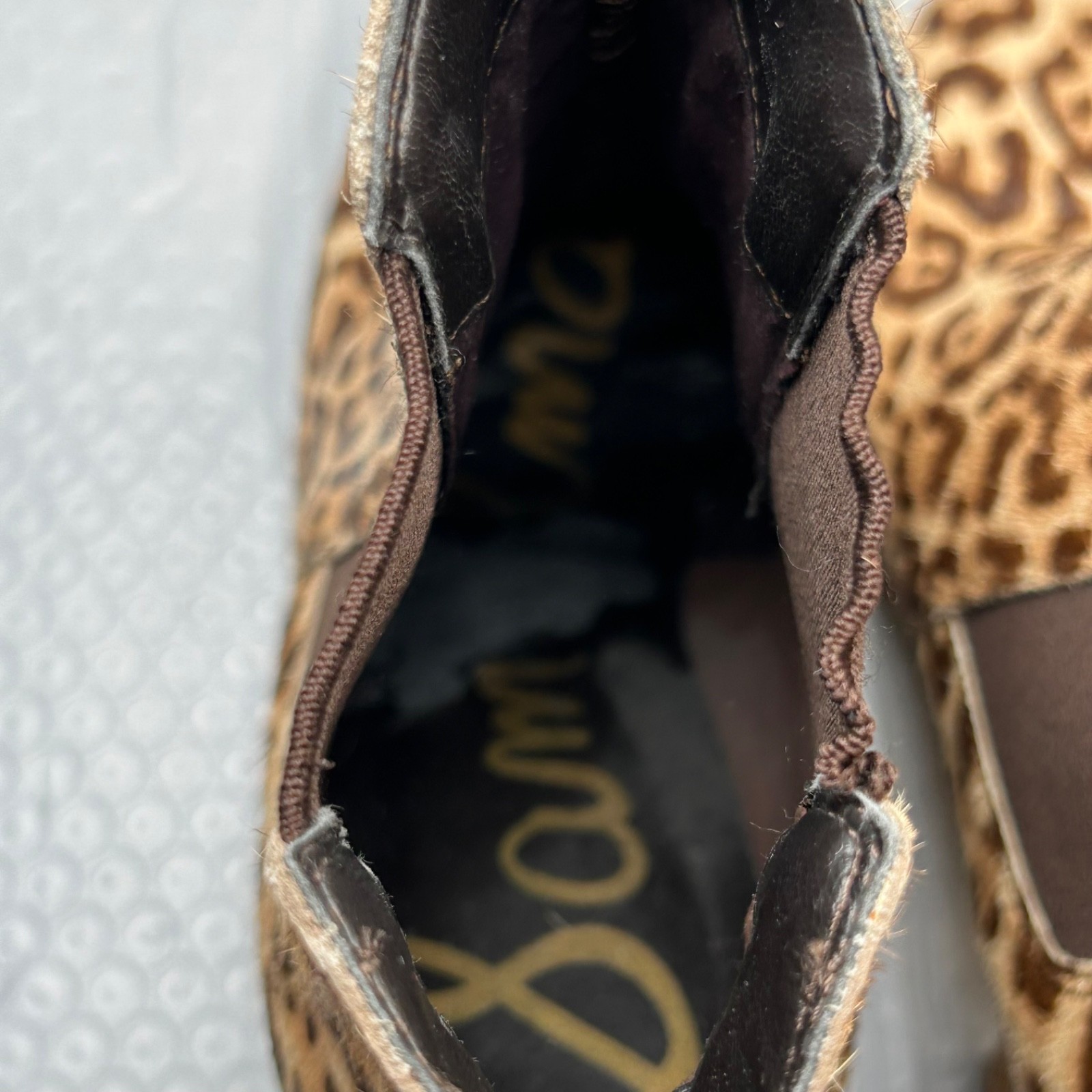 Sam Edelman Case Leopard Calf Hair Ankle Boots Chelsea Block Heel Women’s Size