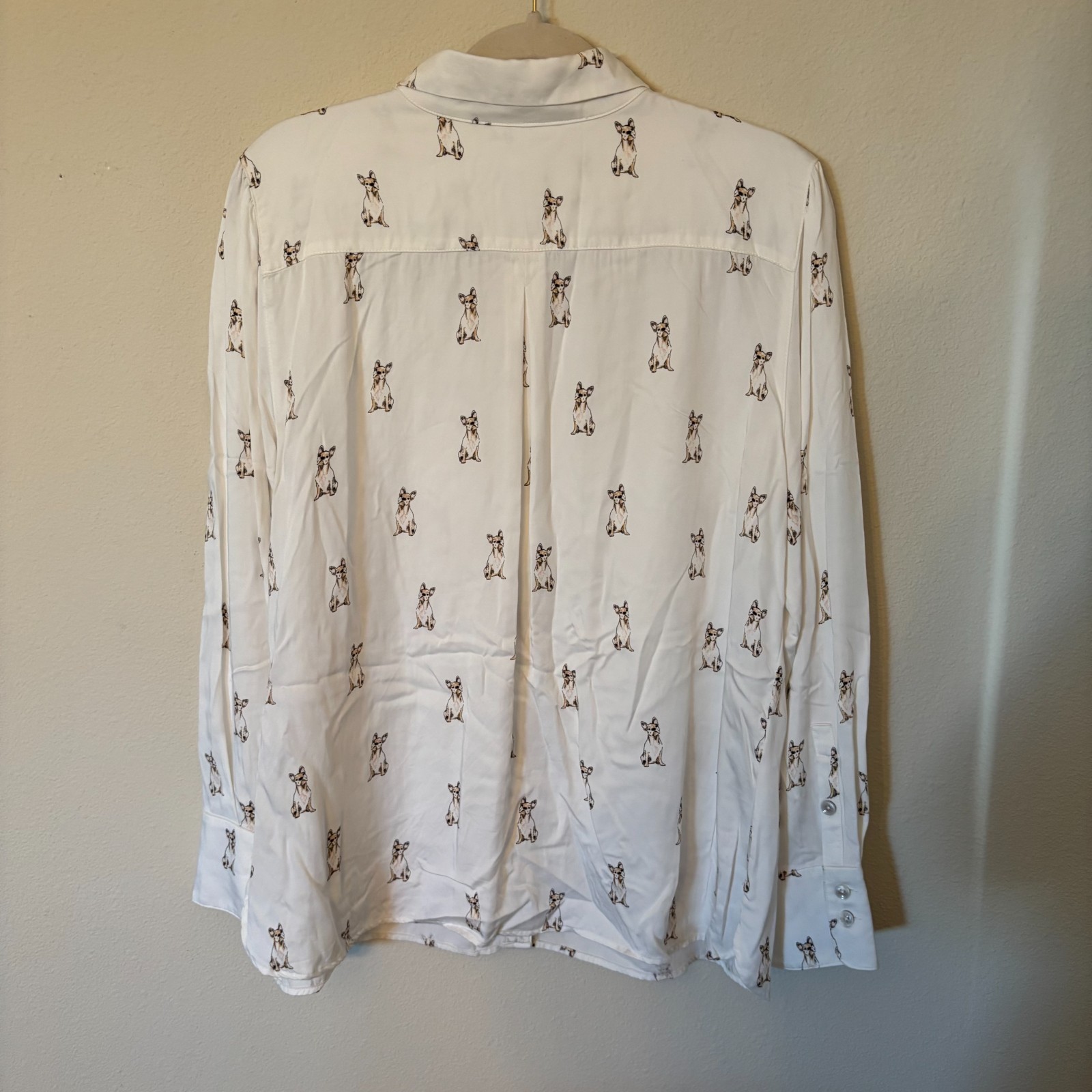 Chico’s Top Women’s 2 US Large 12/14 Button Up Blouse All Over Dog Print Tunic
