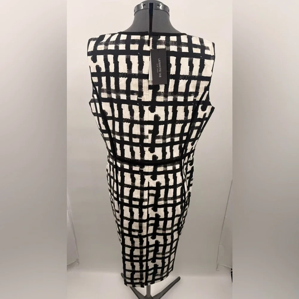 Lafayette 148 New York Designer Sleeveless Black & White Grid Dress Size 14 NWT