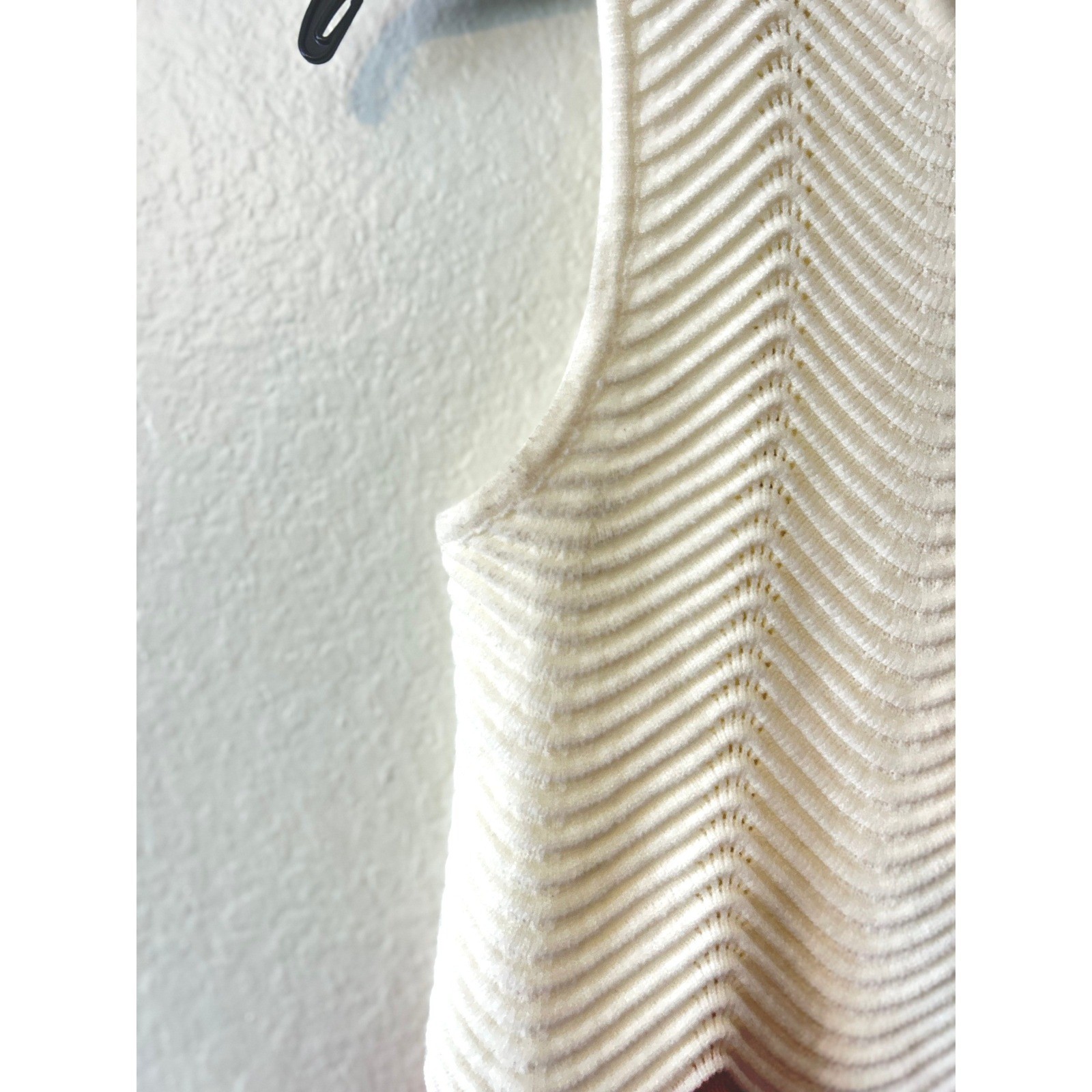 Boho Festival Hippie Cream Chevron Knit Sleeveless Top Scallop Hem Small
