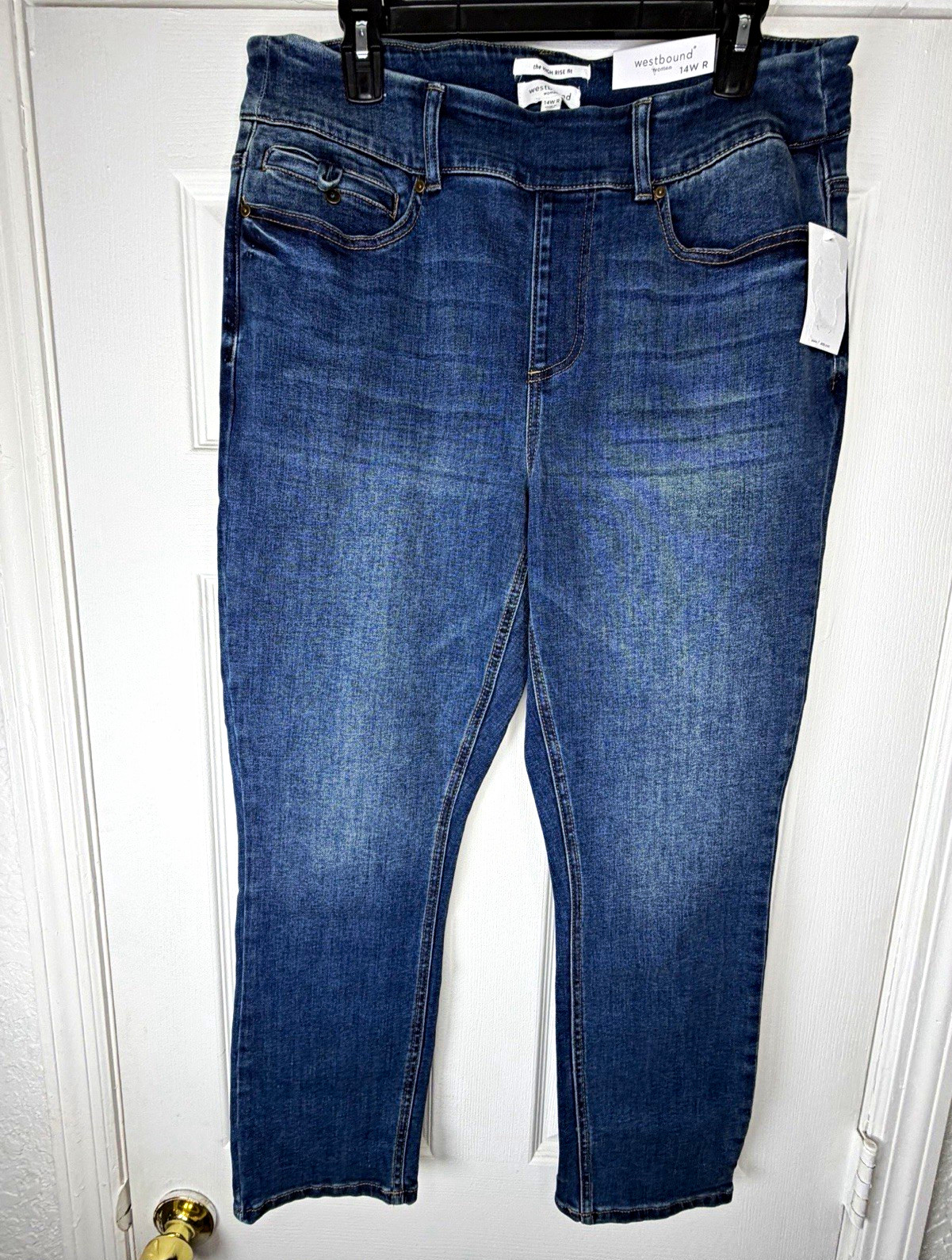 Westbound Women’s Blue Medium Wash High Rise Stretch Straight 5-Pocket Jeans 14W