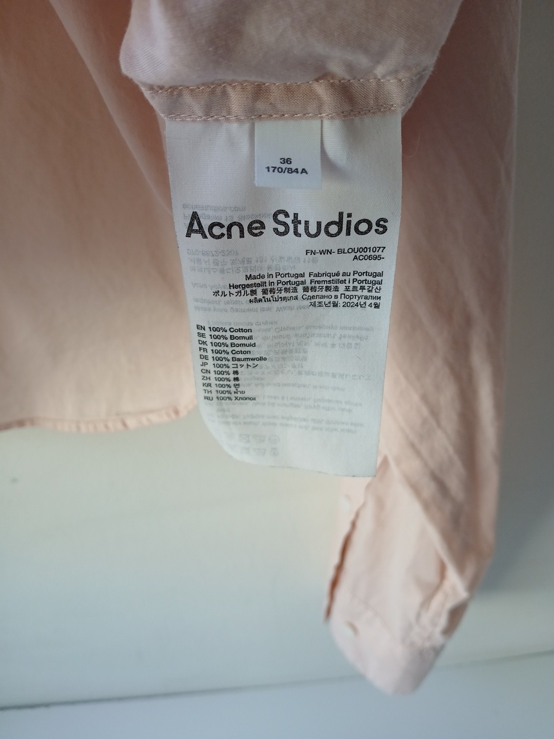 Acne Studios Crop Button Front Shirt Light Pink Women’s EU 36 US 4