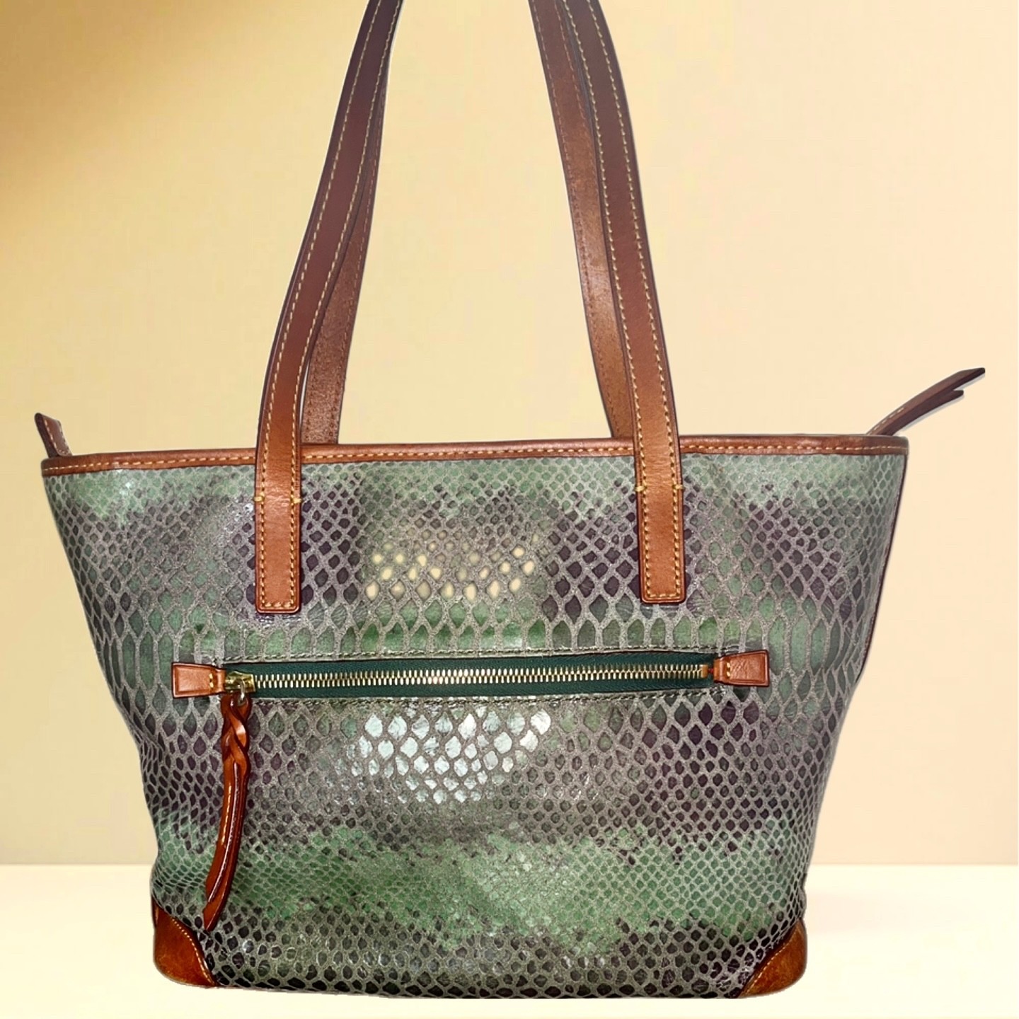 Dooney & Bourke Green Snake Embossed Leather Tote