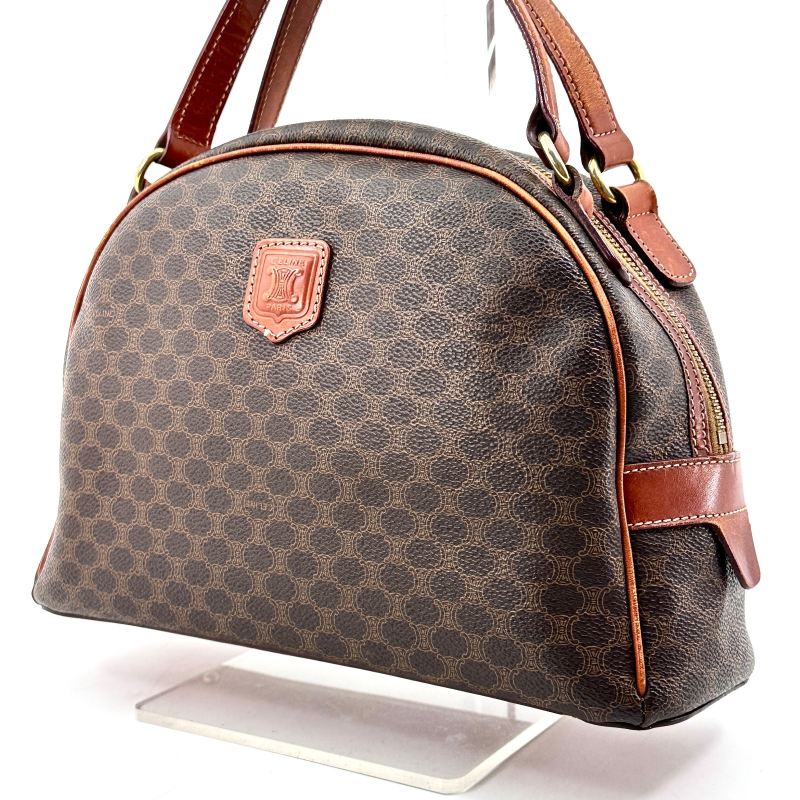 Celine Macadam Tote Bag PVC Leather Brown Authentic
