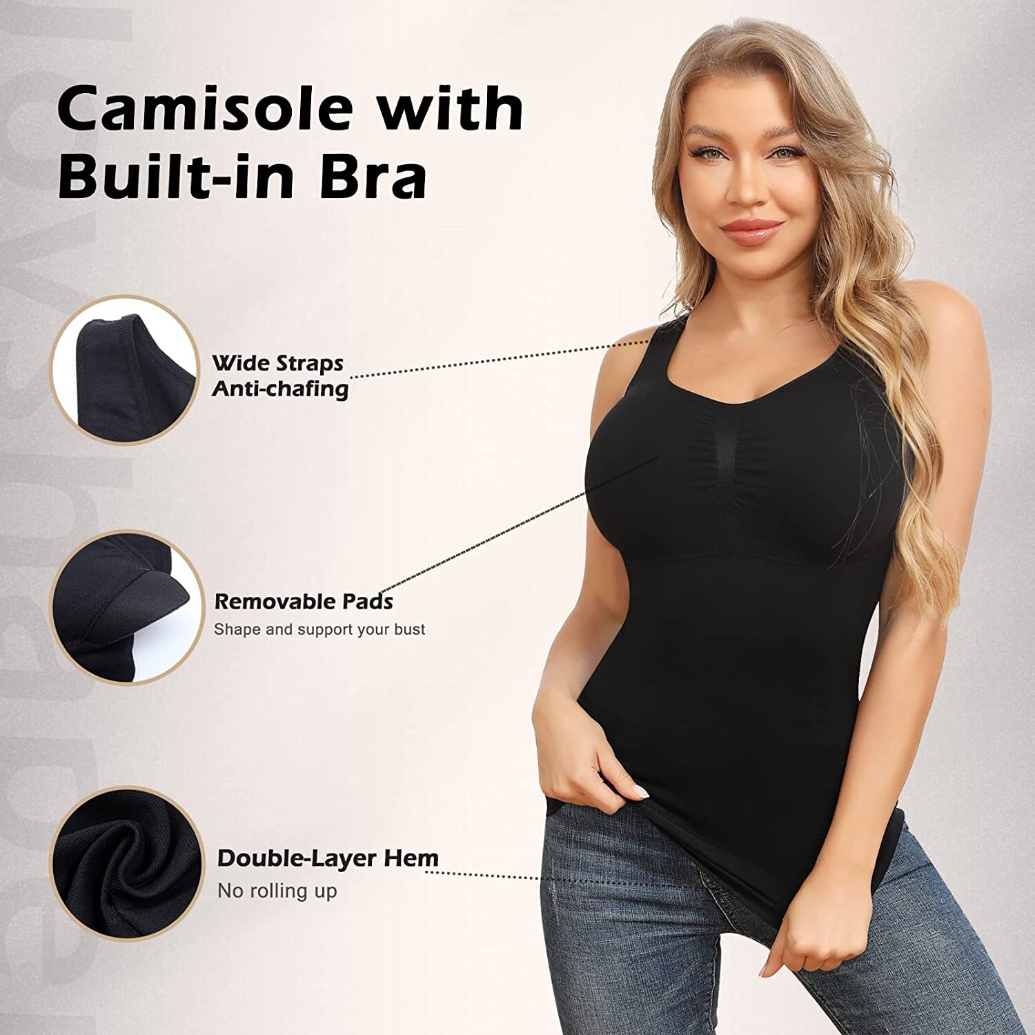 Women Shapewear Camisoles With Built in Bra Tummy Control Tank Tops Body Shaper