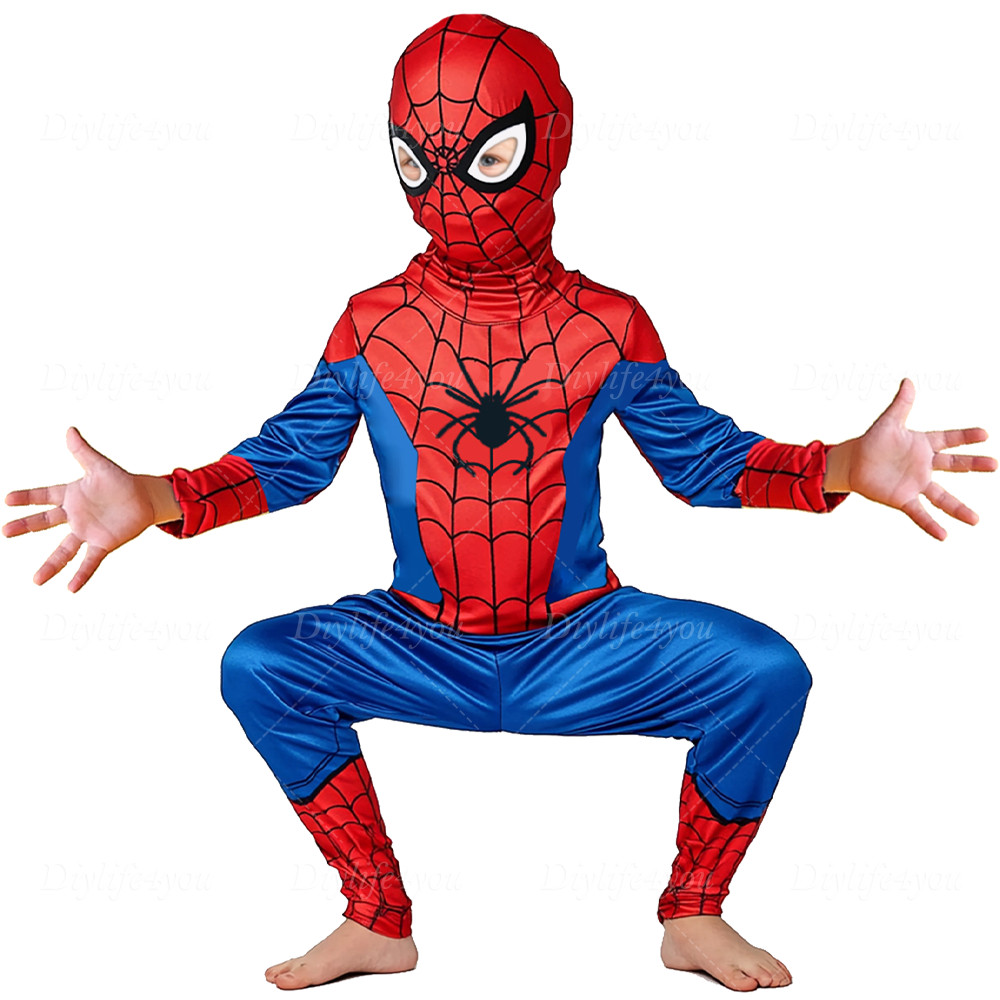 Kid SpiderMan Cosplay Costume Boys Tobey Maguire Outfit Jumpsuit Clothes 3-7Age