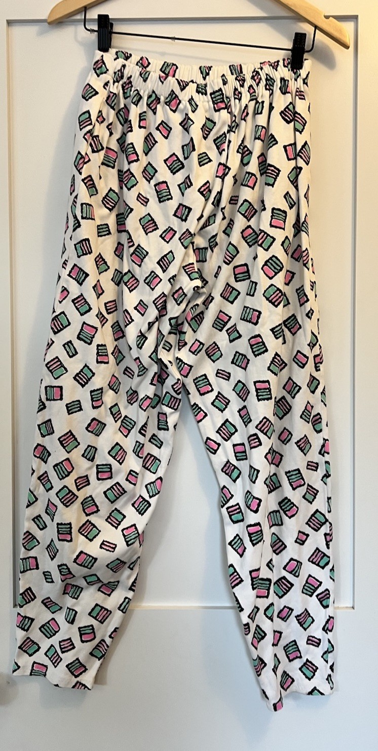Vintage-Style Custom Homemade Knit “Pop Art” Colorful Print Pants 80’s/90’s