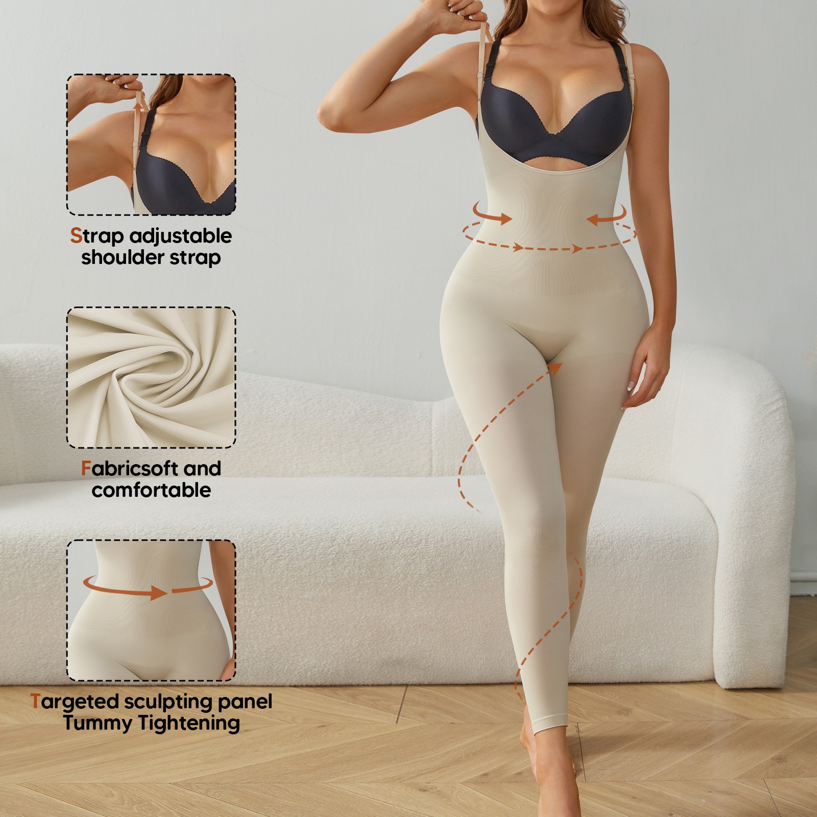 Open Bust Bodysuit Shapewear for Women Tummy Control Thigh Slimmer Butt Lifting