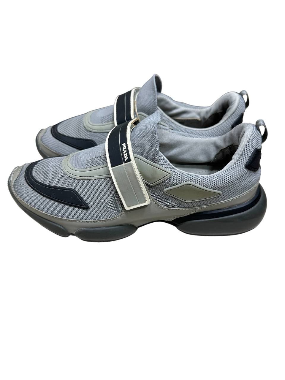 Prada Cloudbust Grey Sneakers Strap Mesh Leather Chunky Sole 25cm UK 6.5