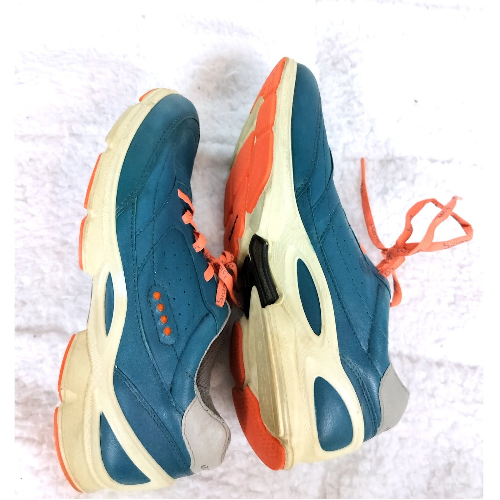 ECCO Yak Leather Biom Natural Motion Walking Shoes Teal Orange