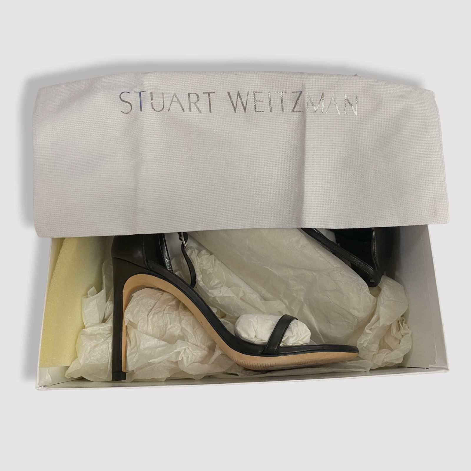 $475 Stuart Weitzman Women’s Black Nudistcurve Leather Sandal Shoes EU 40/US 9.5
