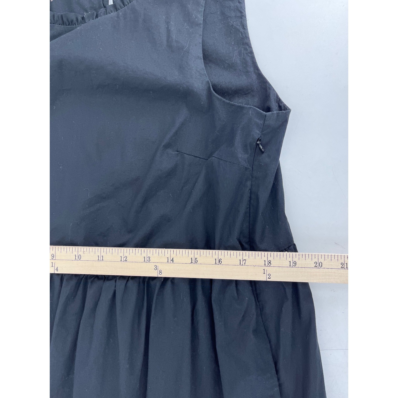 J.Crew Black Tiered Ruffle Neck Sleeveless Midi Dress Size 10 Side Zip Pocket