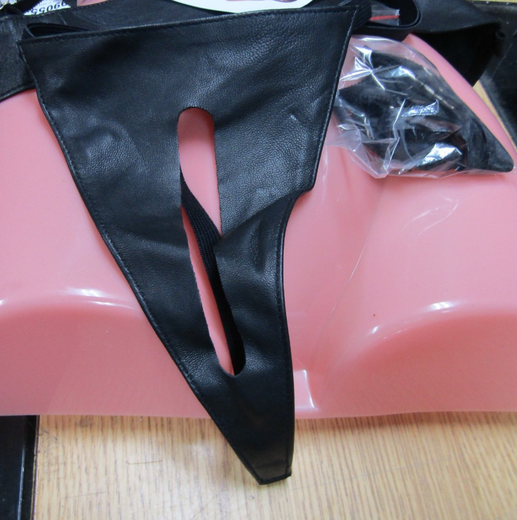 Leather Open Bust Cami Top Cupless Strappy Garters Crotchless G-String Set L1184