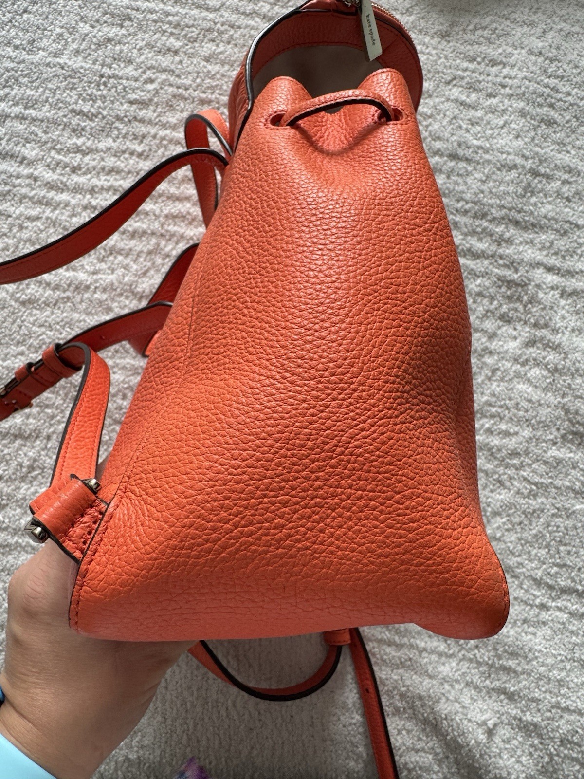 kate spade new york Orange Pebbled Drawstring Backpack w/ Pouch Zip Pocket