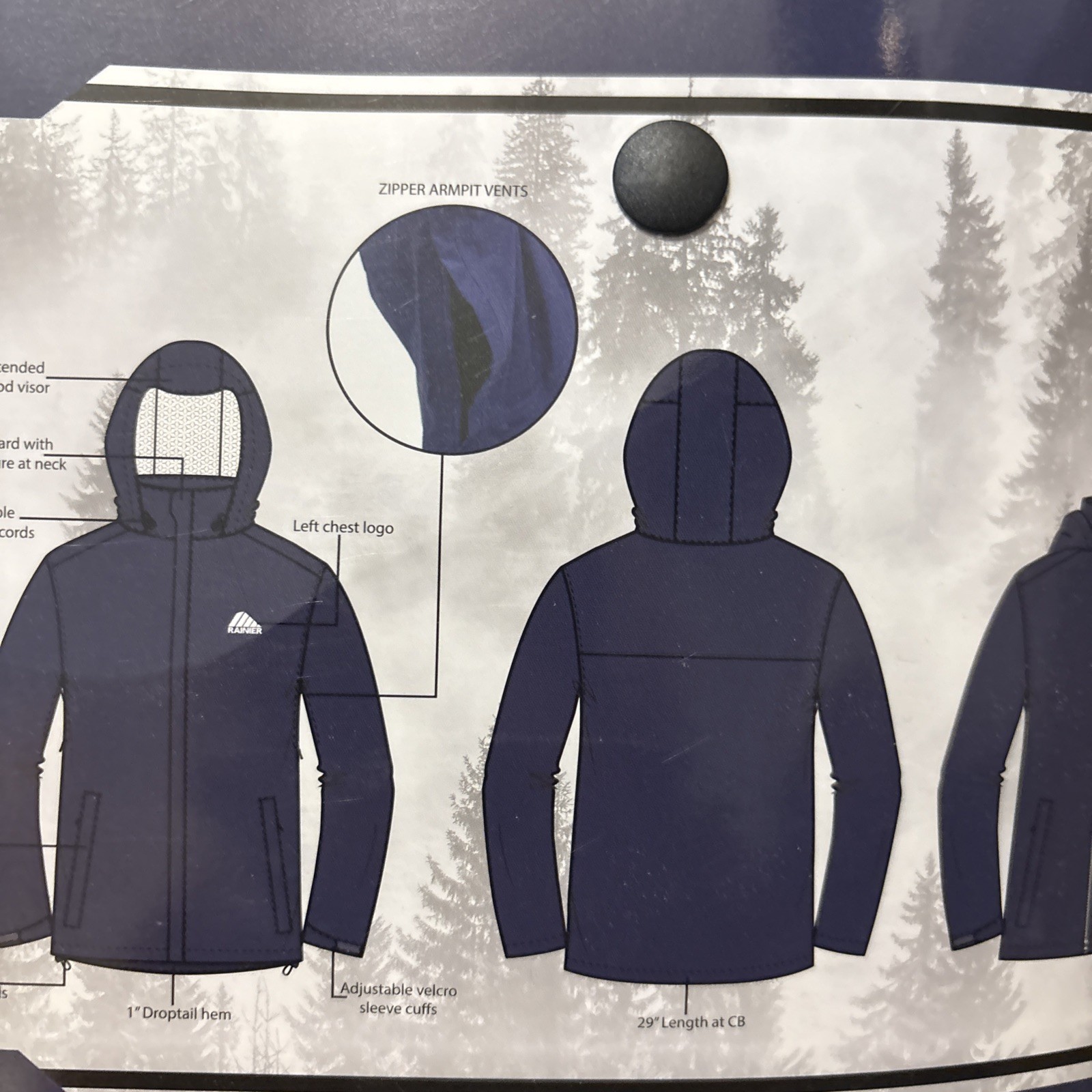 NEW Men’s Rainier Essential Raincoat Jacket Navy Blue w/Hood Size: Large