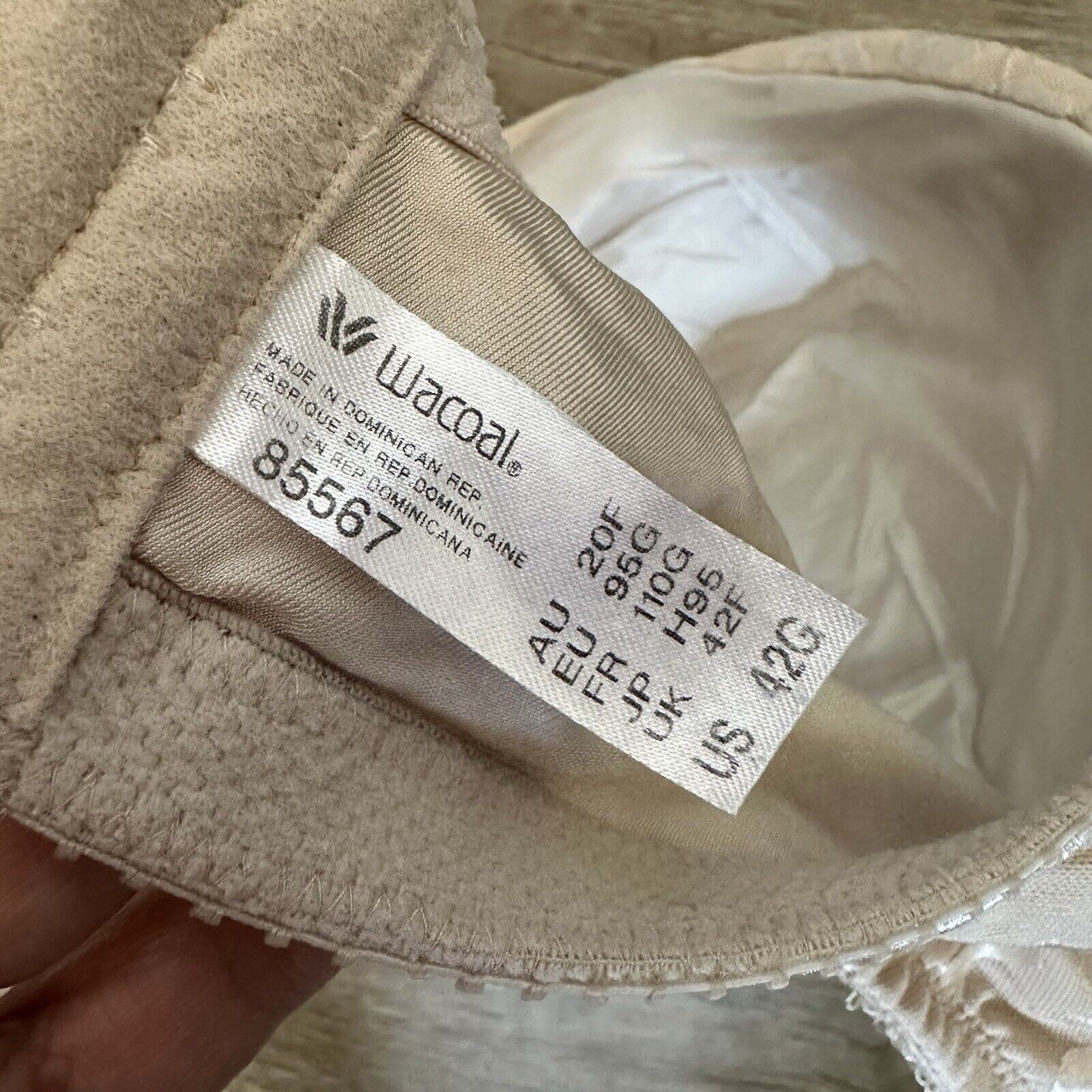 Wacoal Awareness Bra 42G Underwire Sand Satin Unlined 85567 Full Coverage $68