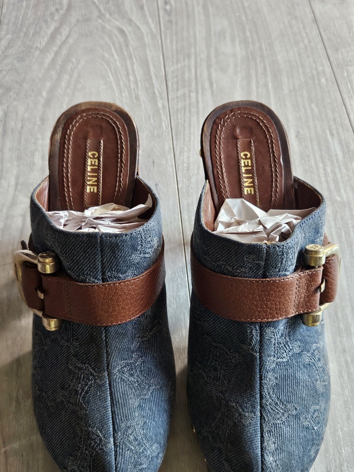 💥Celine Macadam Shoes Sandals Sabot Indigo Brown Size 38