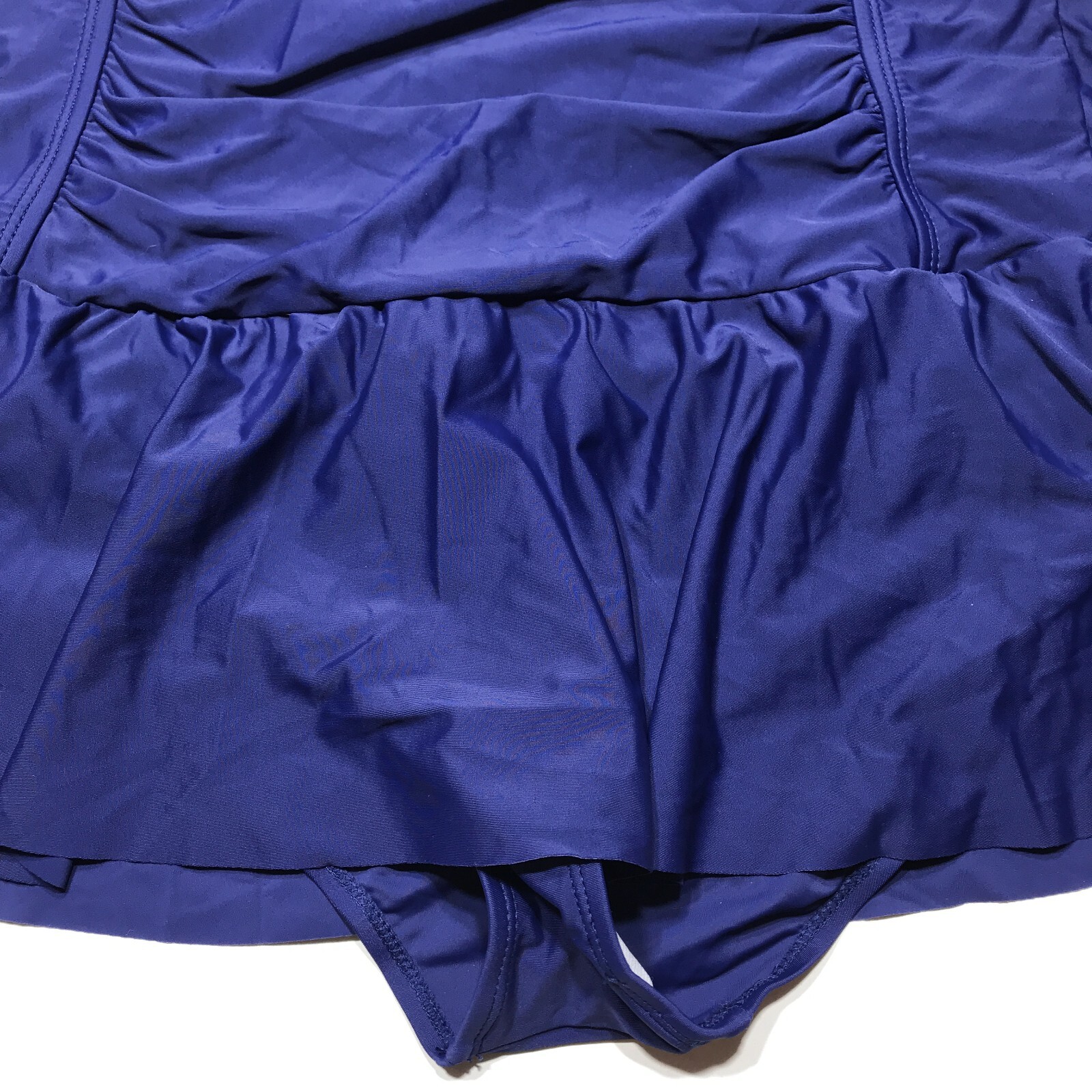 NWOT Navy Ruched Square Neck Sleeveless One-Piece Swim Dress Lined Womens Large