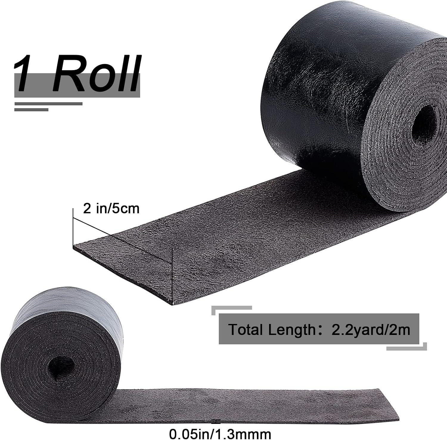 Black Leather Strap 2 Inch Wide 78 Inch Long Single Flat Cord Sided Lychee Patte