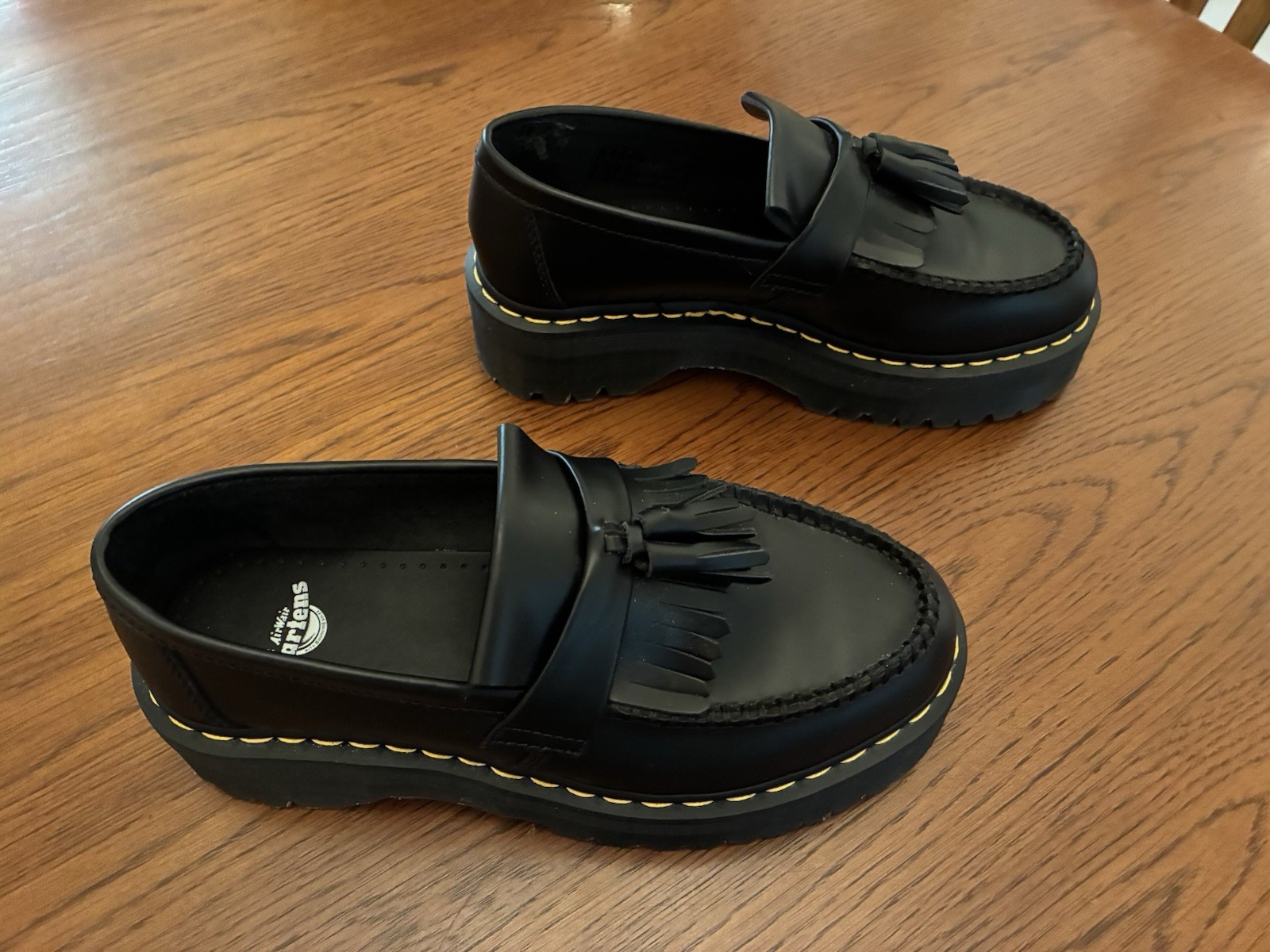 Dr. Martens Black Adrian Quad Tassel Platform Shoes – Yellow Stitch (Size 8 USM)