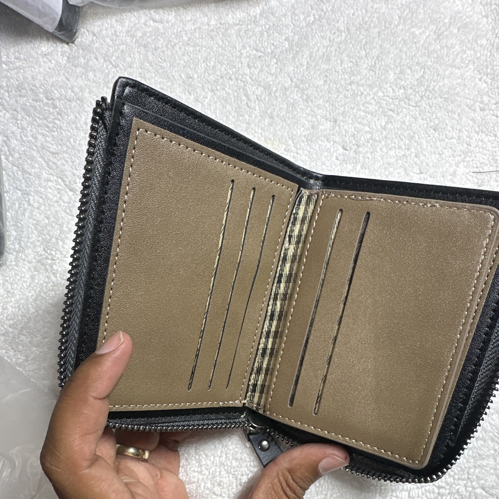 Dudangshi Men’s Black Brown Bifold Zip-Around Wallet ID Window Credit Card