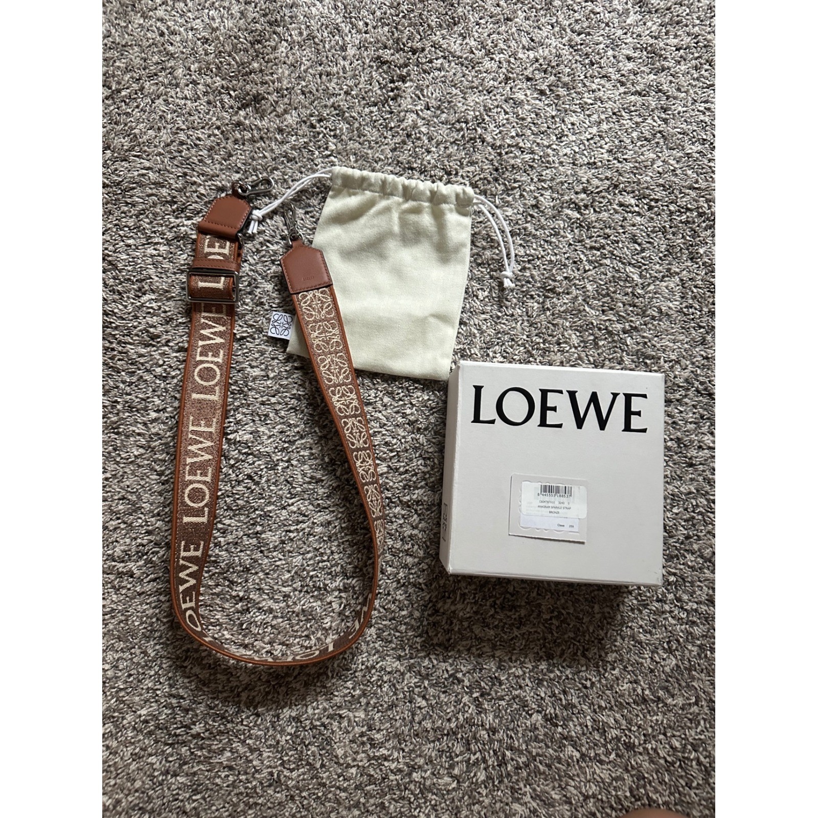 Authentic Loewe Anagram Sparkle Strap Bronze Tan Jacquard Leather Handbag Strap