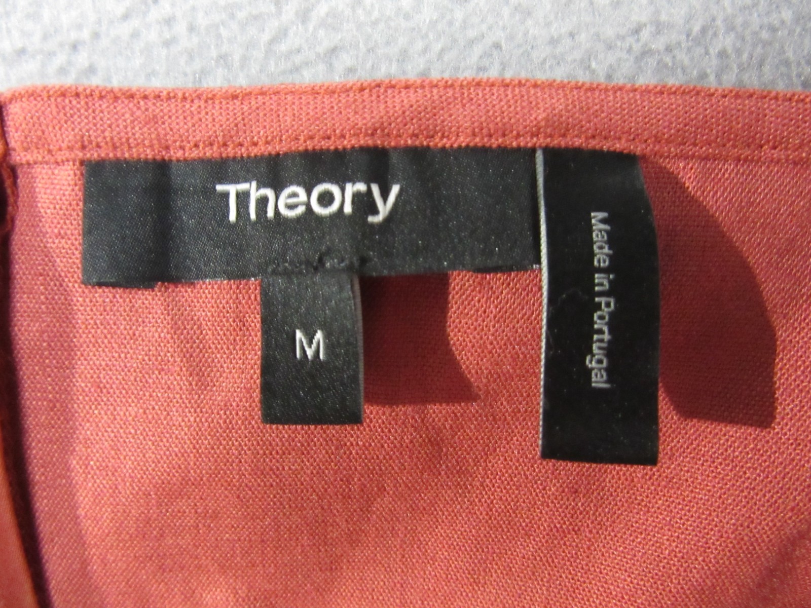 Theory Blouse Womens Medium Pink Coral Stretch Linen Blend 3/4 Sleeve Boat Neck