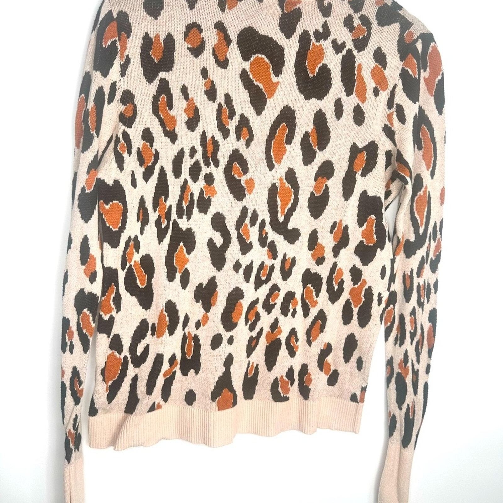 A New Day Womens Leopard Print Crewneck Sweater Tan Black Orange Animal Print M