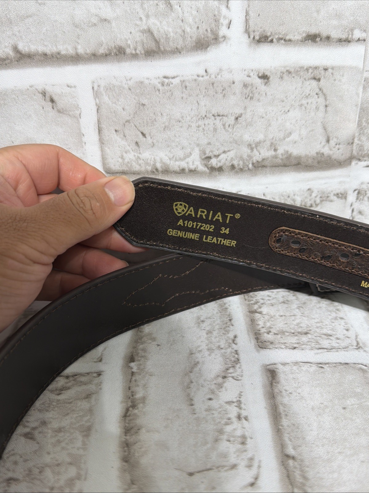 Ariat Men Limited Edition Ostrich Tooled Brown Leather Belt Only No Buckle Sz 34