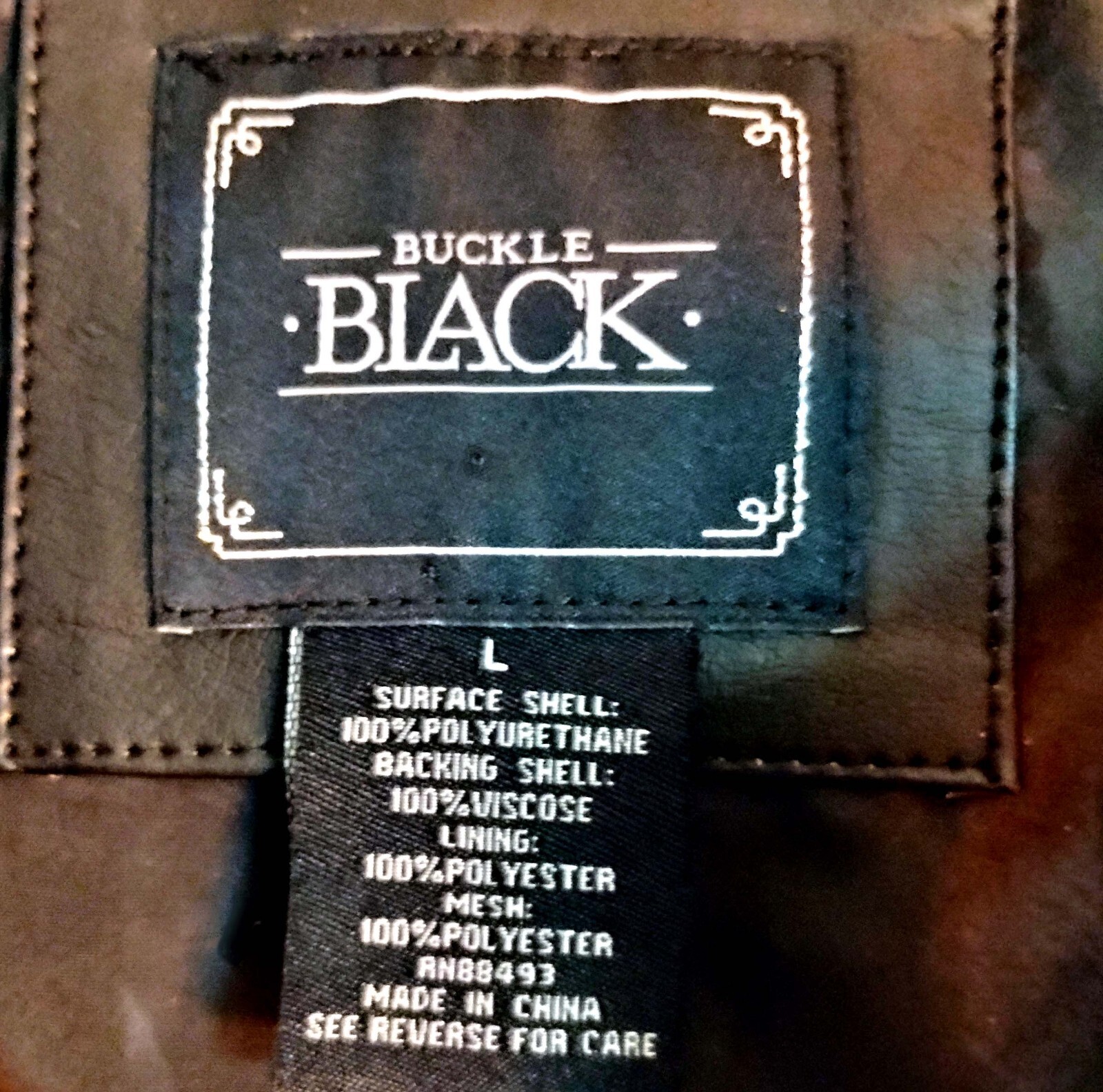 Buckle Black Jacket size L zip front, pockets & cuffs faux leather