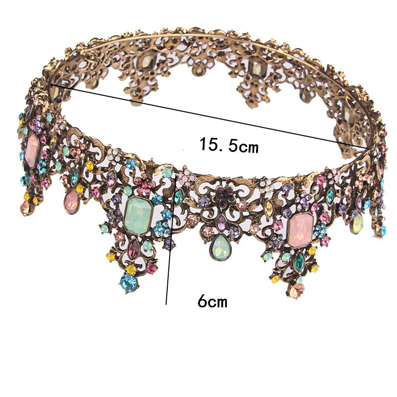 6cm Tall Multi-Color Crystal Gold Large Round Crown Wedding Prom Queen Princess