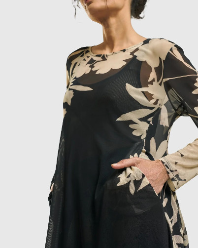 Alembika Lilia Semi Sheer Mesh Floral Relaxed Fit Tunic Top size 5/US 14-16