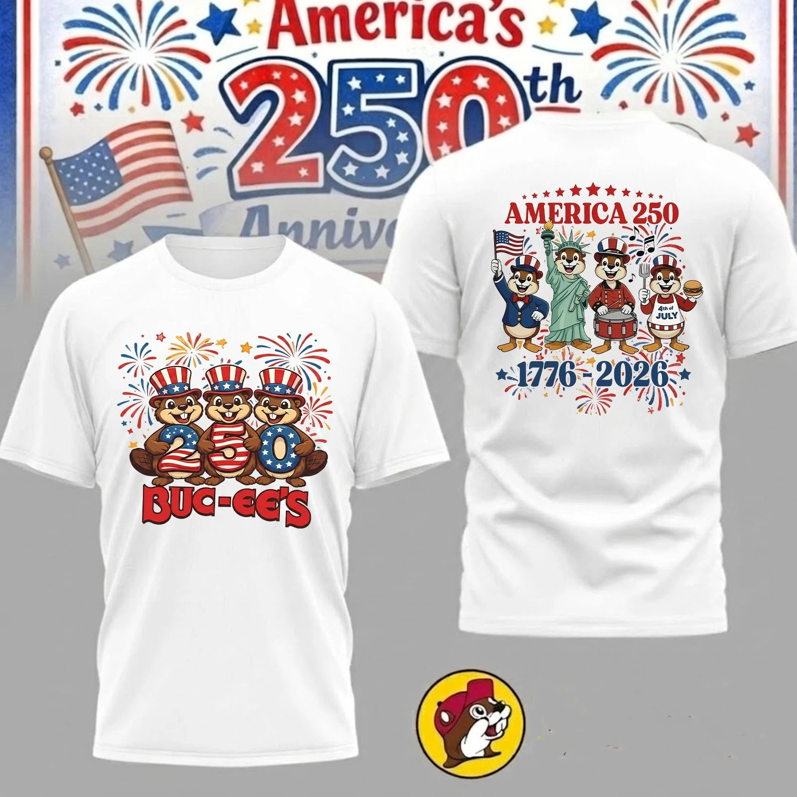 Buc-ee’s America 250th Anniversary Shirt 1776-2026 July 4th USA Beaver Tee