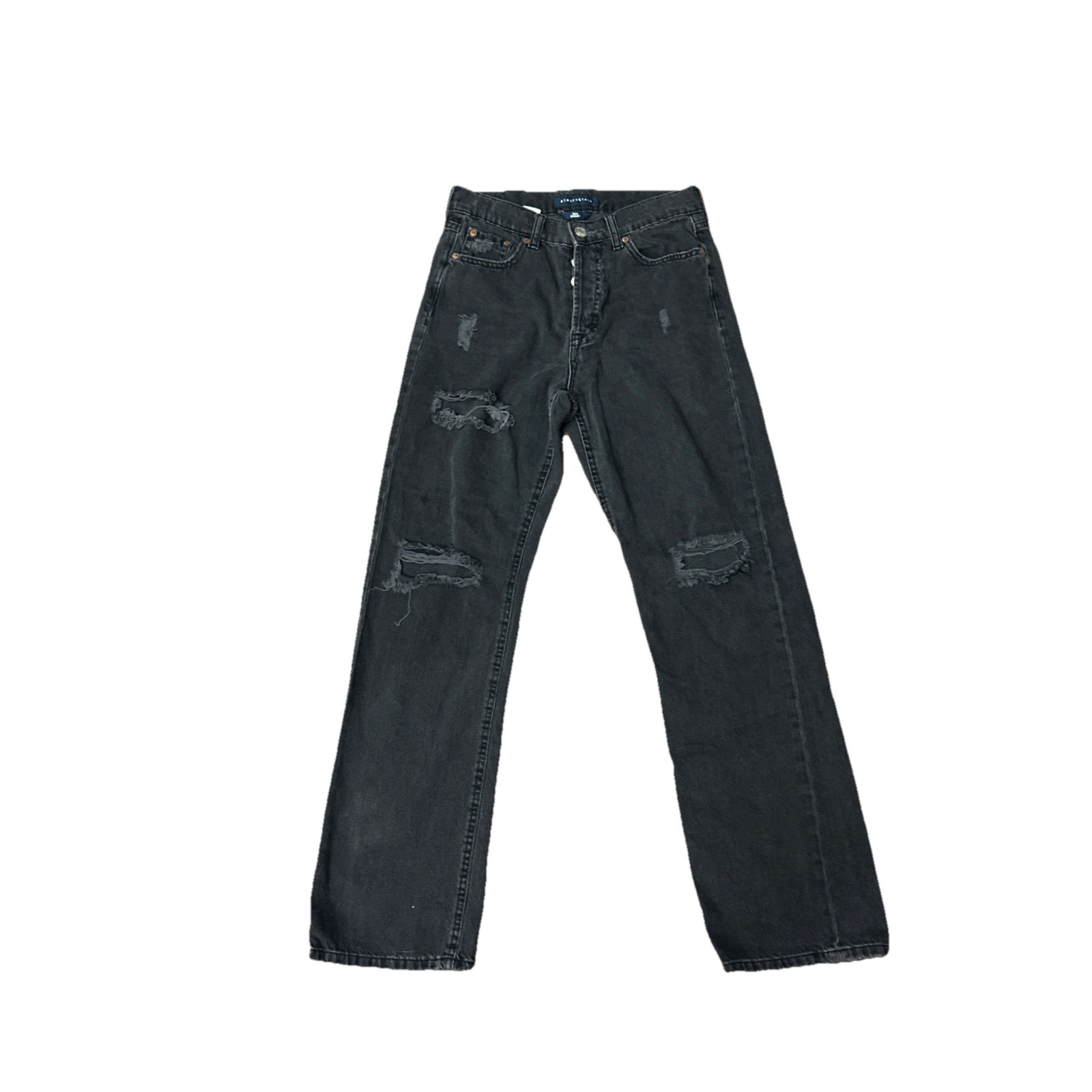Aeropostale 90s Baggy Straight Jeans Womens 2 Black Distressed Non Stretch