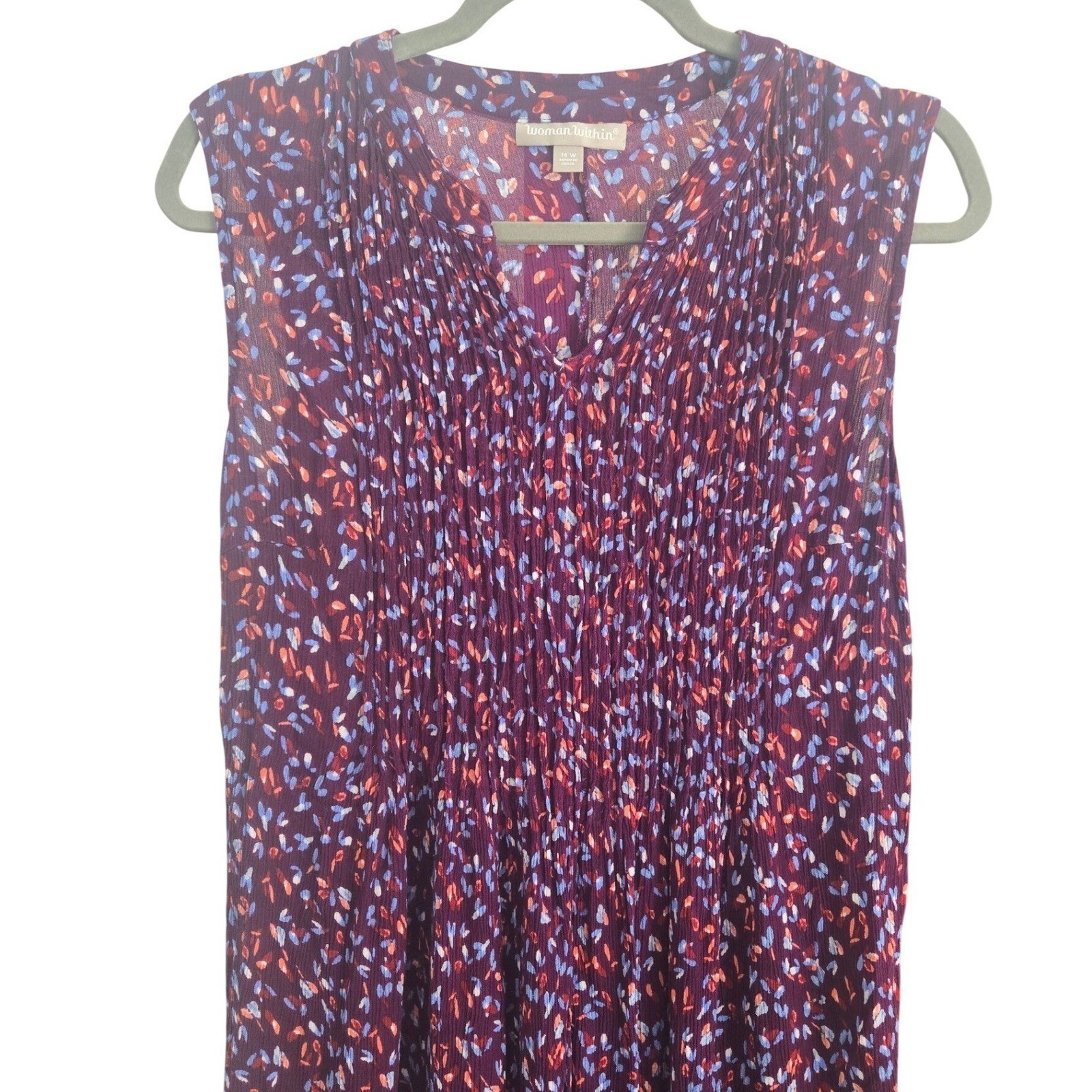 Woman Within Midi Dress Sleeveless 14W Multicolor Floral Boho Flowy Lightweight