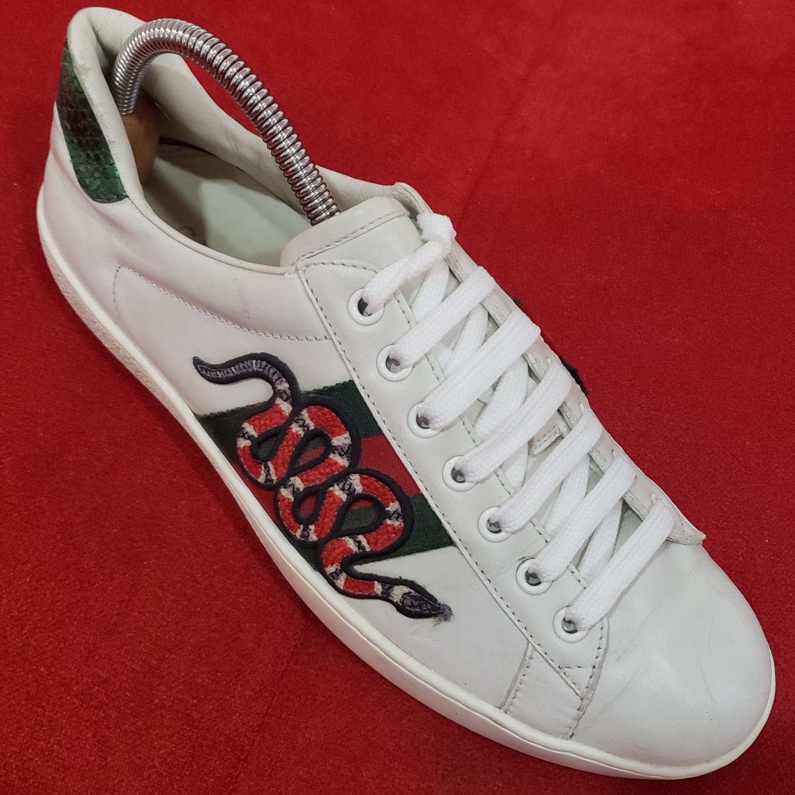 GUCCI Ace Web low sneaker snake embroidered white leather 8.5 US 41.5 EUR 456230