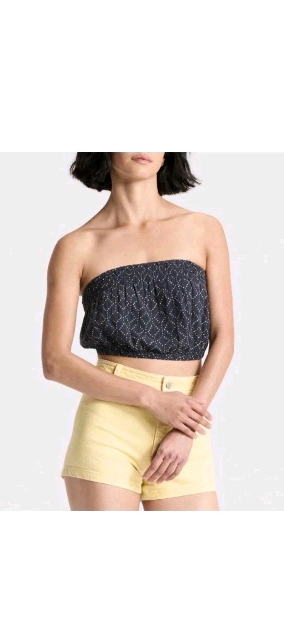Universal Thread Womens Crinkle Gauze Tube Top Navy Blue Dot Print Large NWT