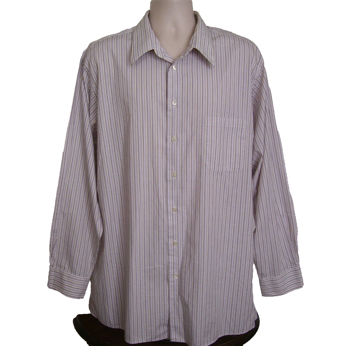 CALVIN KLEIN Mens Button Up SHIRT 18 1/2 35 TALL Purple Multi Stripe Longsleeve