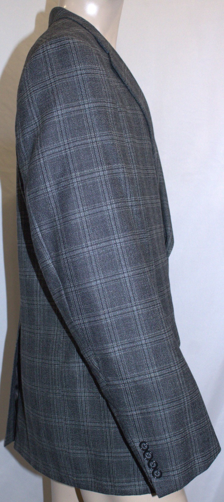 Hickey Freeman Blazer Mens 48R Charcoal Plaid Silk Worsted Wool 2 Button 1 Vent