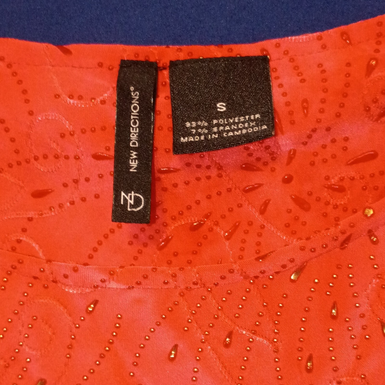 New Directions Orange Floral Knit Beaded A-Line Dress S Scoop Neck Knee Length