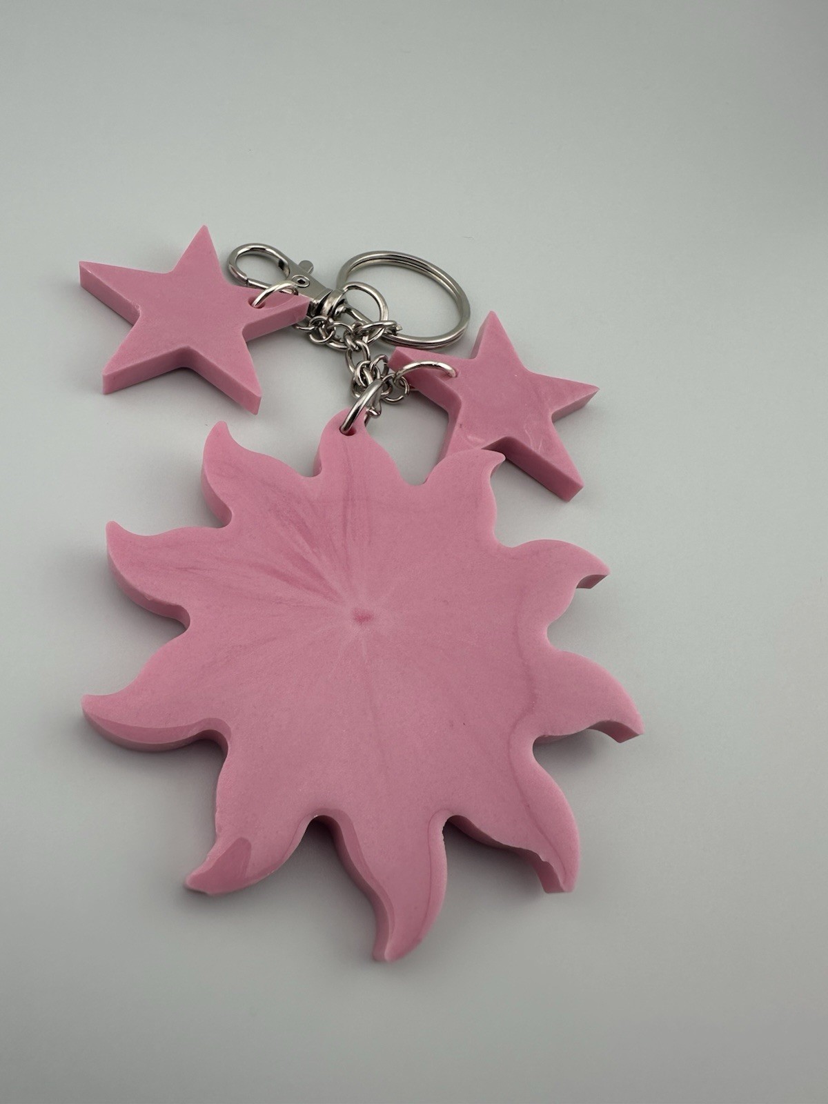 Handmade Pink Epoxy Resin Sun & Star Keychain Cute Kawaii Bag Charm Gift