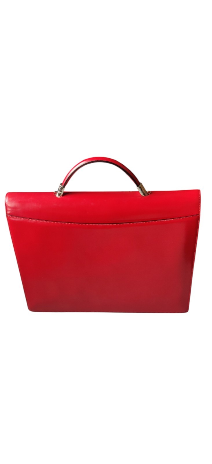 Vintage 1996 Celine Briefcase Red Leather Silver Folder Bag MC96 Luxury