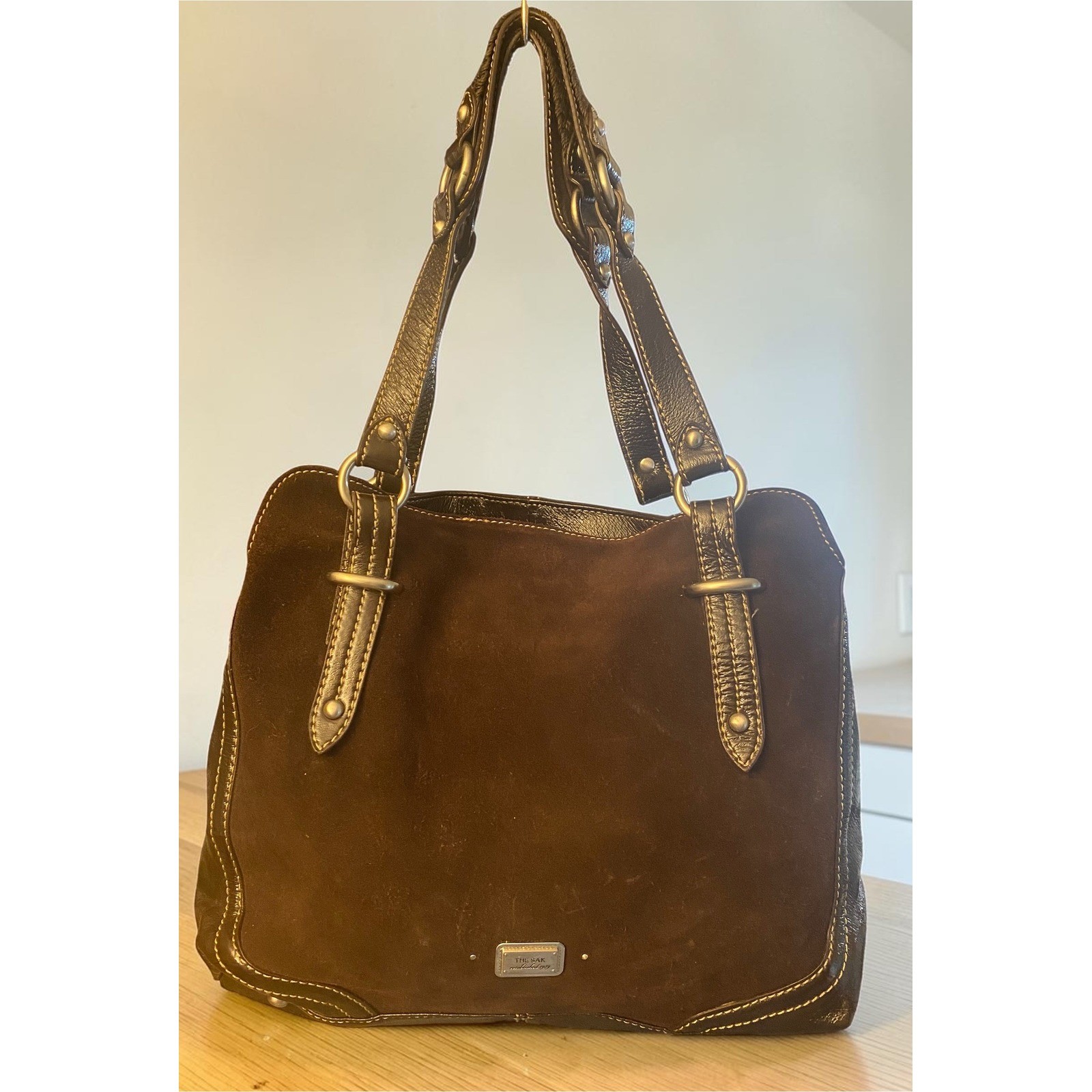 The Sak Satchel Brown Suede & Patent Leather Shoulder Bag