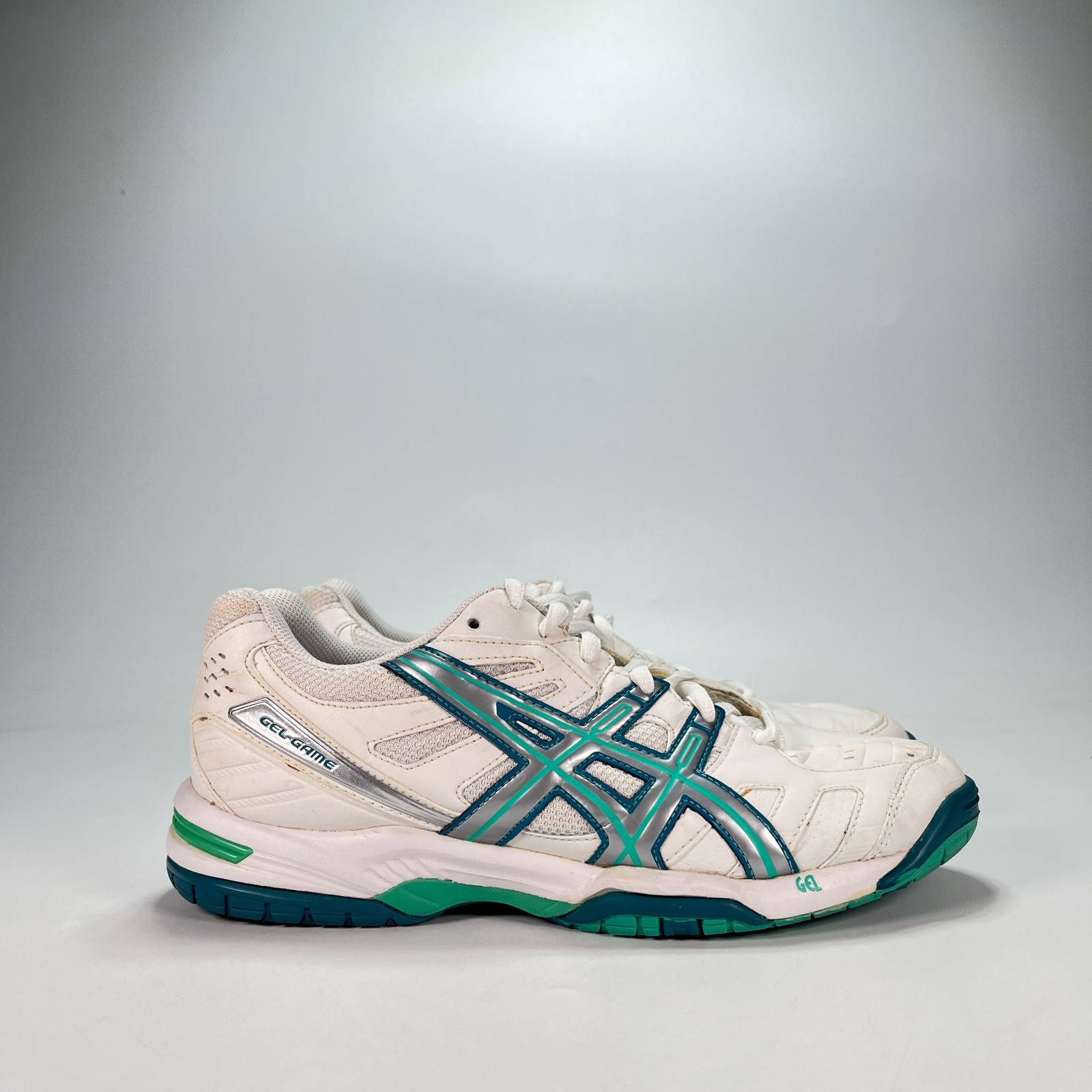 ASICS GEL-GAME White Teal Silver Athletic Lace Tennis Shoes E356Y Women’s Size 8