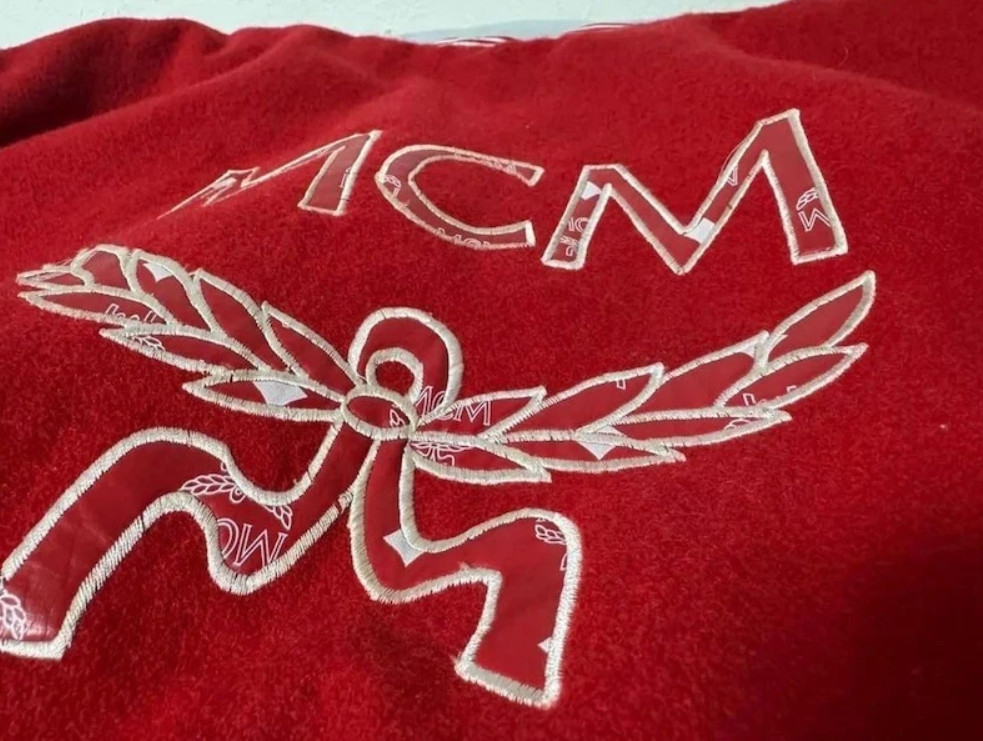 MCM Leather Varsity Jacket MCM Printed Monogram Leather Sleeves Streetwear