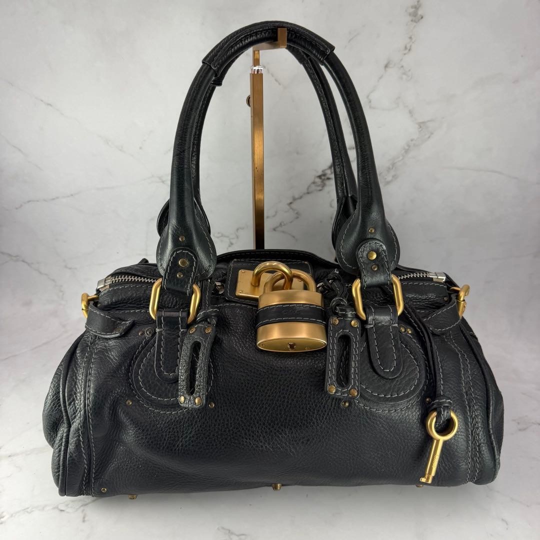 Chloe Paddington Leather Handbag Medium Boston Bag Black Authentic Vintage Y2K