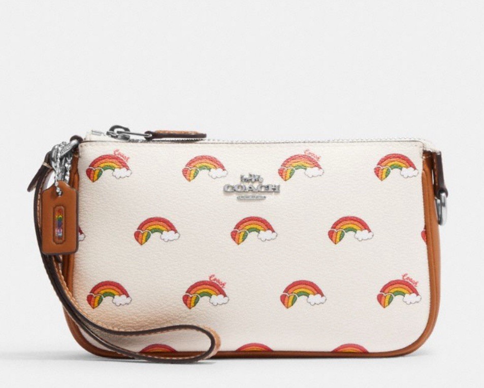 NWT Coach Nolita 19 Canvas Leather CJ657 Rainbow Heart Print Chalk/Brown Multi